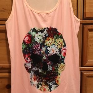 Pink tank w/ Floral Skull - Medium